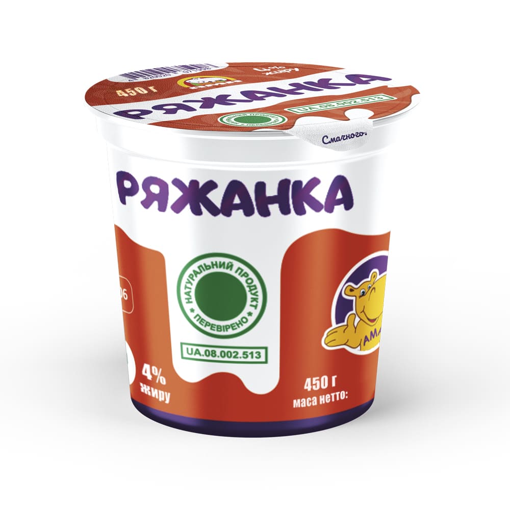 Ряжанка 4% ТМ "АМА", ст. пласт. 450 г